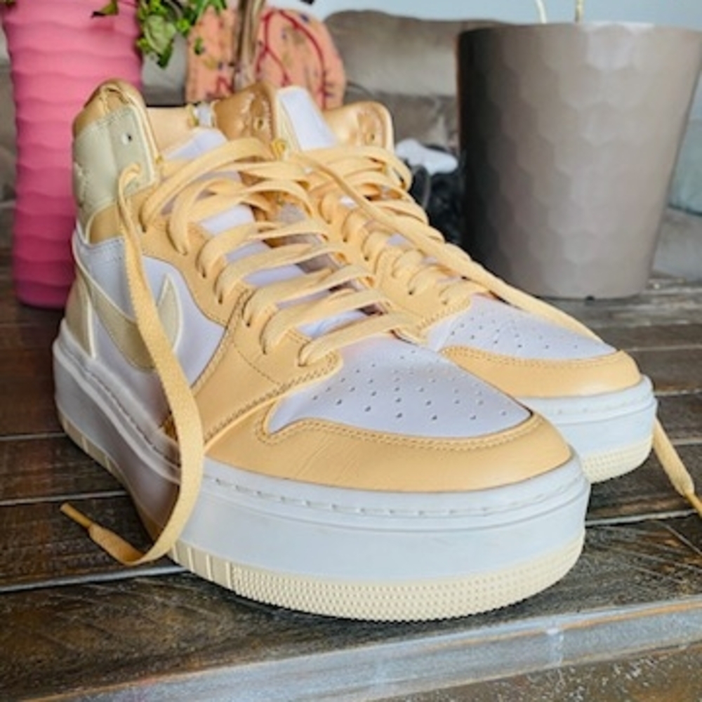Jordan Cream and White Sneakers with Chunky Sole and Retro Design